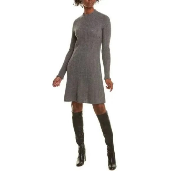 NEW Tory Burch Size XL Pointelle Knit Wool Blend Sweater Dress, Medium Gray - Picture 1 of 7